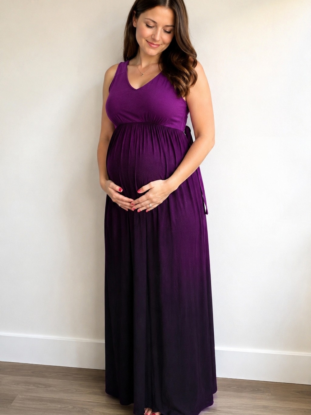 Liz Lange Maternity Purple Ombre Maxi Dress Sleeveless Tie Back XS